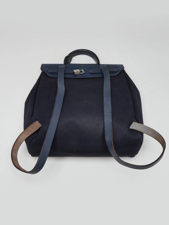 Hermes 30cm Navy Bleu Canvas/Vache Calfskin Leather Herbag PM 2-in-1 Backpack... main image 8
